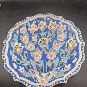 Classic Turkish Hand Painted Ceramic Plate 7.25” Handmade Kutahya Turkey Signed.